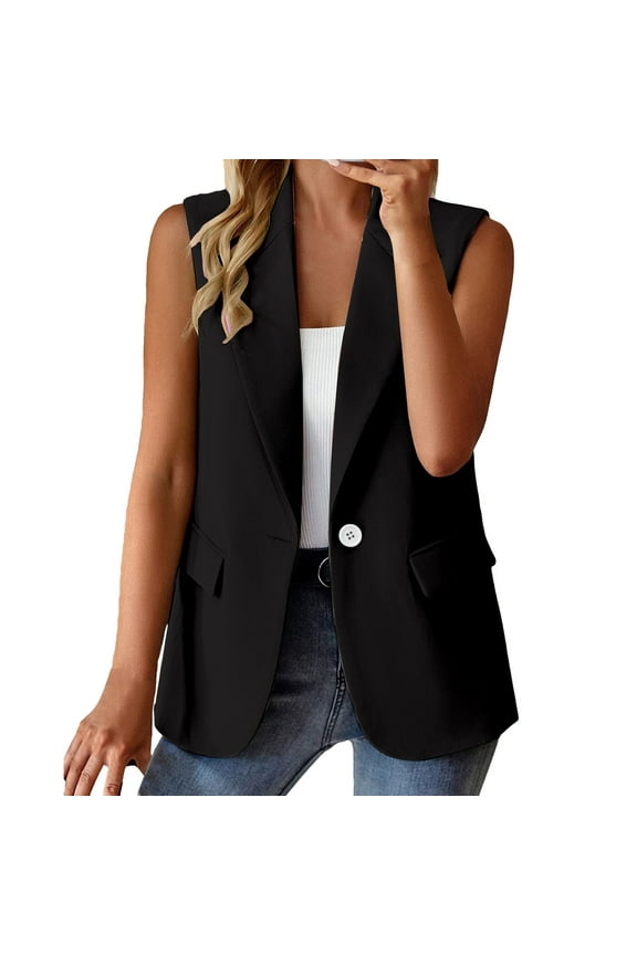 Vest Tops for Women, Women's Sleeveless Coat Solid Color Cardigan Suit Casual Lapel Cardigan Jacket with Pockets Dress Vest Women, Black Vests Women M