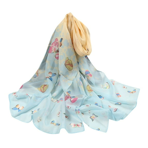 Charmgo Women Scarf Clearance, 160*50Cm Women Flower Print Long Soft Wrap Scarf Simulation Silk Shawl Scarves, Hair Scarf for Women Blue One Size