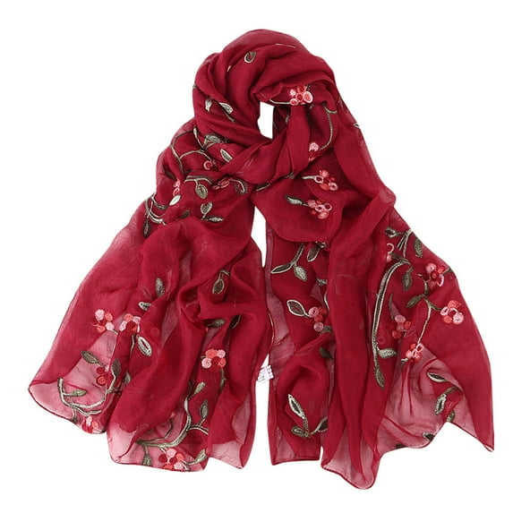 Charmgo Women Scarf Clearance, Women Embroidery Chiffon Scarf Hijab Shawl Wraps Headband Muslim Hijabs Scarf Wh, Hair Scarf for Women Wine Red One Size