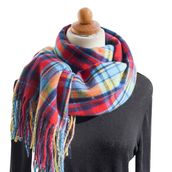 Charmgo Women Scarf Clearance, Women's Autumn and Winter Colorful Plaid Shawl Wraps Warm Thick Fringe Scarf, Hair Scarf for Women B A