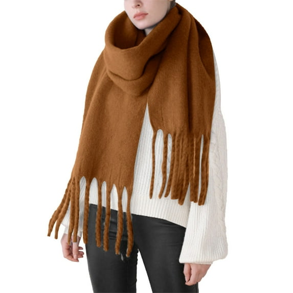 Charmgo Women Scarf Clearance, Women's Winter Thickened Macaron Warm Shawl Solid Color Large Braid Scarf, Hair Scarf for Women Brown One Size