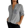 thumbnail image 1 of Charmgo Women's Casual V Neck Collar Button Up Blouse Solid Summer Shirt With Sequin Pocket Womens Long Sleeve Button Down Shirt Dress Shirts for Women Gray XXXXXL, 1 of 4