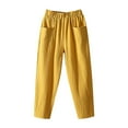 thumbnail image 1 of Charmgo Womens Capris for Summer, Women's Fashion Solid Color Cotton Flax Elastic Long Pants Beach Leisure Trousers Linen Pants for Women Trendy, Capri Pants for Women Yellow, 1 of 4