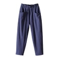 thumbnail image 1 of Charmgo Womens Capris for Summer, Women's Fashion Solid Color Cotton Flax Elastic Long Pants Beach Leisure Trousers Linen Pants for Women Trendy, Capri Pants for Women Navy, 1 of 3