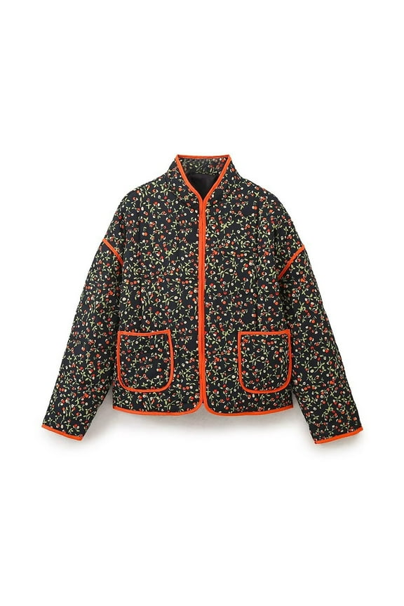 Womens Cardigan Clearance, Women's Streetwear Fashion Multicolor Floral Printed Stand Collar Cotton Coat Jacket Open Front Cardigan, Cardigan Sweaters for Women Blue M