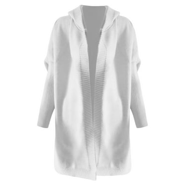 Charmgo Womens Cardigan, Women Winter Warm Hooded Coat Collar Elegant Bat Shaped Chunky Cardigan Soft Loose Fit Sweater Cardigan Sweaters for Women White Cardigan for Women S