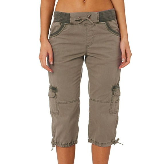 Charmgo Womens Cargo Shorts, Womens Summer Outdoor Casual Sports Cropped Pants with Multi Pocket Overalls Thin Loose Bermuda Shorts for Women, Shorts for Women Grey L