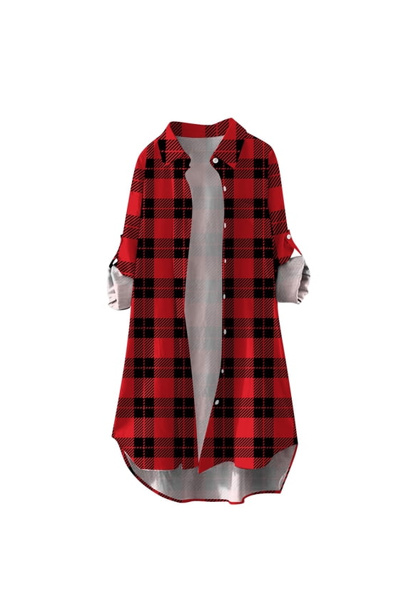Womens Flannel Shirt, Women Autumn Solid Color Flannel Jacket with Pocket Loose Casual Long Shirt Shacket Long Sleeve Shirts for Women Plaid Shirts for Women Red XL