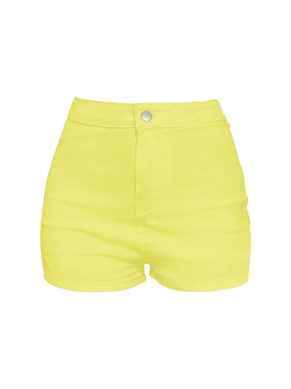 Womens Jeans Clearance, Pocket Button High Waist Shorts High Waist Elastic European and American Ripped Jeans Denim Shorts Jean Shorts, High Waisted Jeans for Women Yellow
