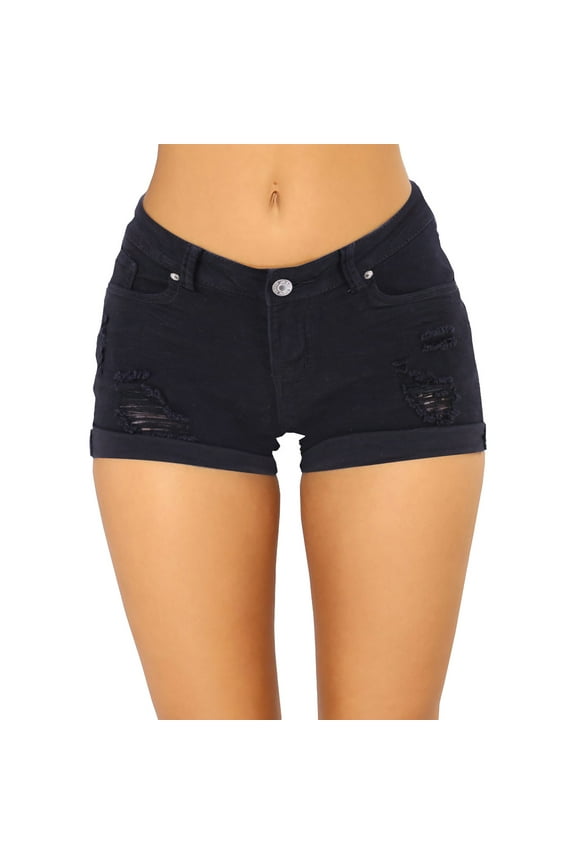 Womens Jeans Clearance, Women Casual Rolled Up Cuffs Low Waist Distressed Denim Shorts Jean Shorts, High Waisted Jeans for Women Black