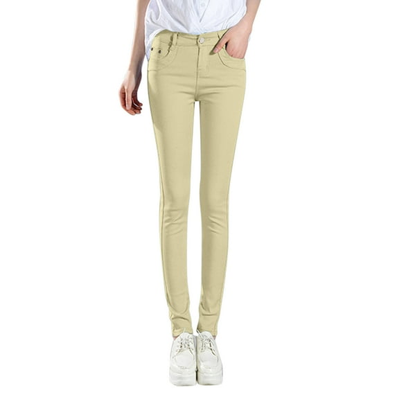 Charmgo Womens Jeans Clearance, Women Fashion High Rise Jean Classic Solid Color Skinny Jeans Casual Tight Fit Skinny Jeans for Women, Work Pants for Women Khaki XL