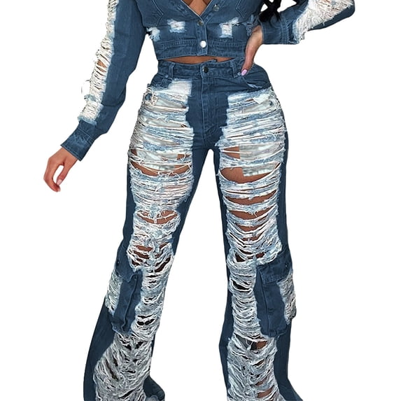 Charmgo Womens Jeans Clearance, Women's Ripped High Waist Boydfriend Jeans Distressed Denim Pants Jean Shorts, High Waisted Jeans for Women Blue