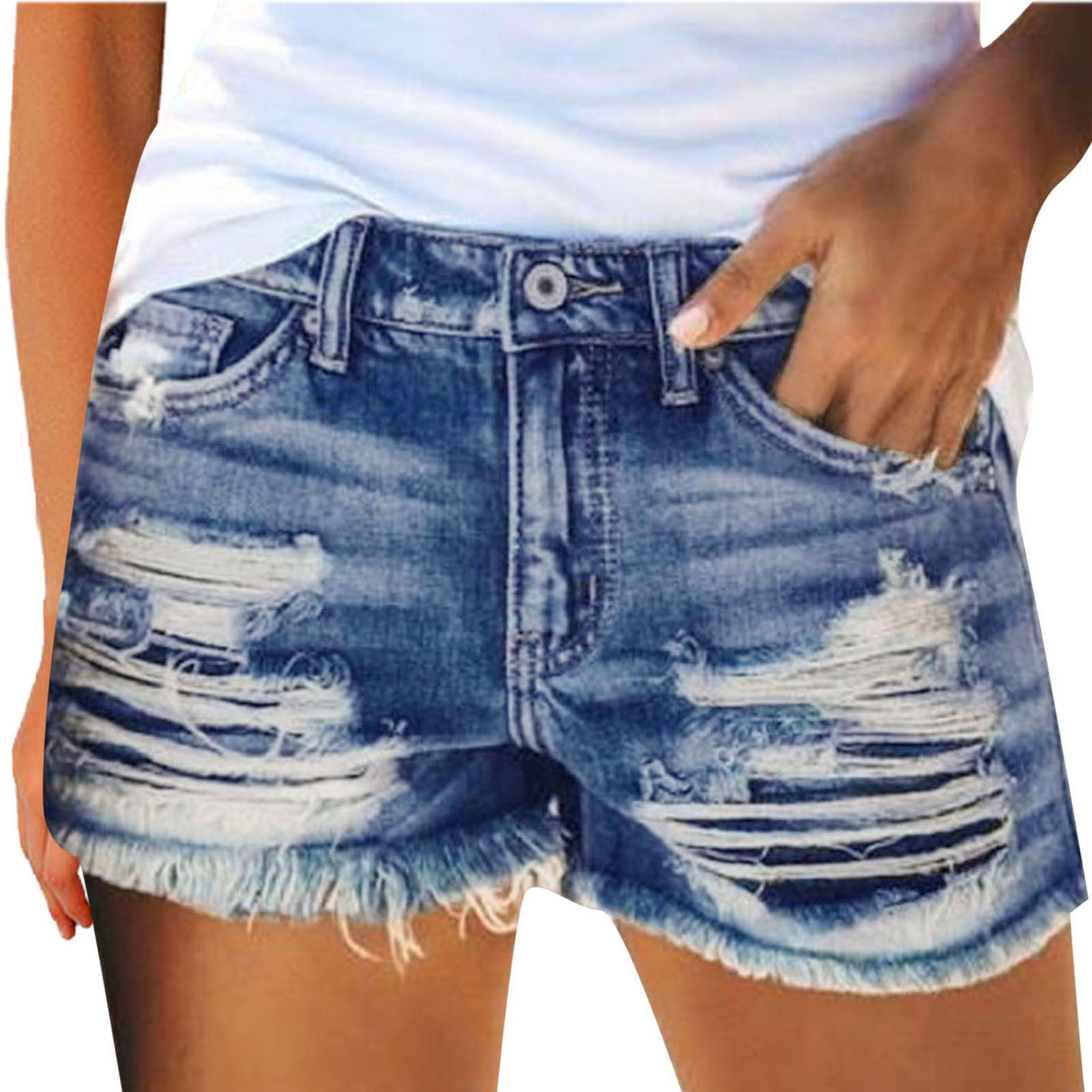Charmgo Womens Jeans Shorts Clearance, Women Summer High Waisted Ripped Denim Shorts Low Rise Jeans Shorts with Pocket, Denim Shorts Women Sky Blue S