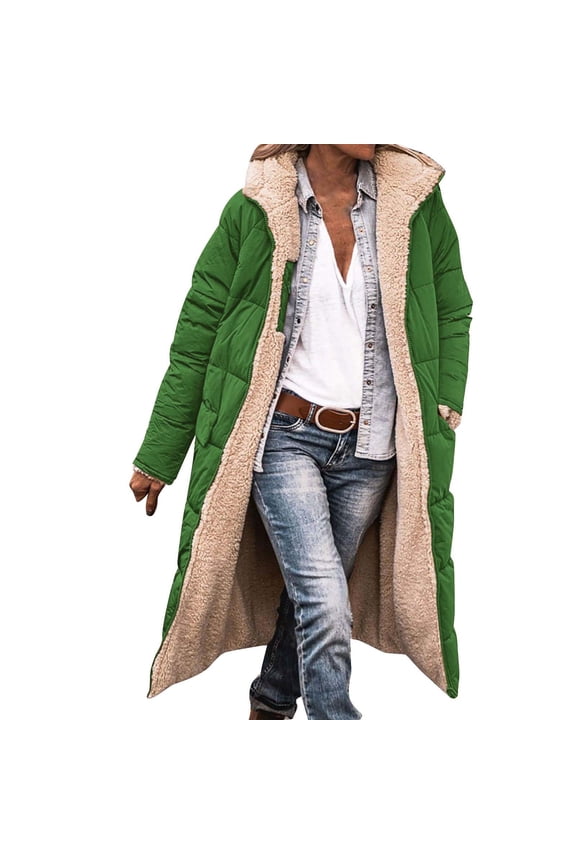 Womens Puffer Jacket Clearance, Ladies Fashion Warm Winter Coat Double Faced Long Sleeve Hooded Down Jacket Long Puffer Coat Women, Winter Coats for Women Green L