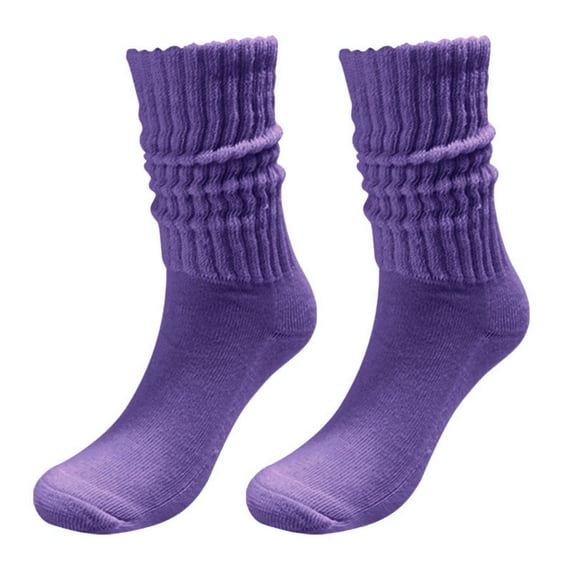 Charmgo Womens Scrunch Socks Solid Color Crew Socks Colorful Lightweight Cotton Sport Socks Cozy Socks for Women Slouchy Socks for Women Purple