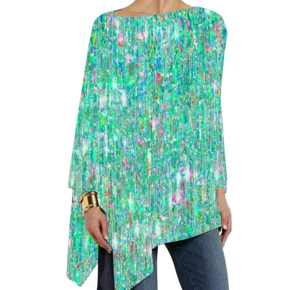 Charmgo Womens Shirts, Women's Glitter Party Tops Casual Loose Fit Crew Neck Shirt Top Womens Tunic Sequin Tops Long Sleeve Shirts for Women Mint Green XXXL