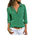 thumbnail image 1 of Charmgo Womens Shirts, Womens Casual Shirts Long Sleeve Roll Up Boyfriend Style Lapel V Neck Casual Work Blouses Womens Button Down Shirt Dress Shirts for Women Green XL, 1 of 5