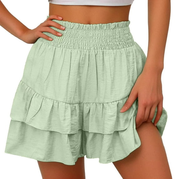 Charmgo Womens Shorts Casual Shorts for Women 2025 Summer High Waisted Ruffle Shorts Flowy Pleated Hem Casual Shorts Butterfly Shorts Women Summer Shorts for Women L M