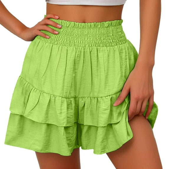 Charmgo Womens Shorts Casual Shorts for Women 2025 Summer High Waisted Ruffle Shorts Flowy Pleated Hem Casual Shorts Butterfly Shorts Women Summer Shorts for Women Green4 XXL