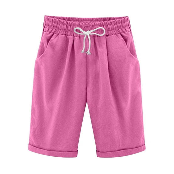 Charmgo Womens Shorts Clearance, Women Summer Cotton Pants Plus Size High Waisted Shorts Lace Beach Workout Shorts Biker Shorts Women, Shorts for Women Trendy Hot Pink XL