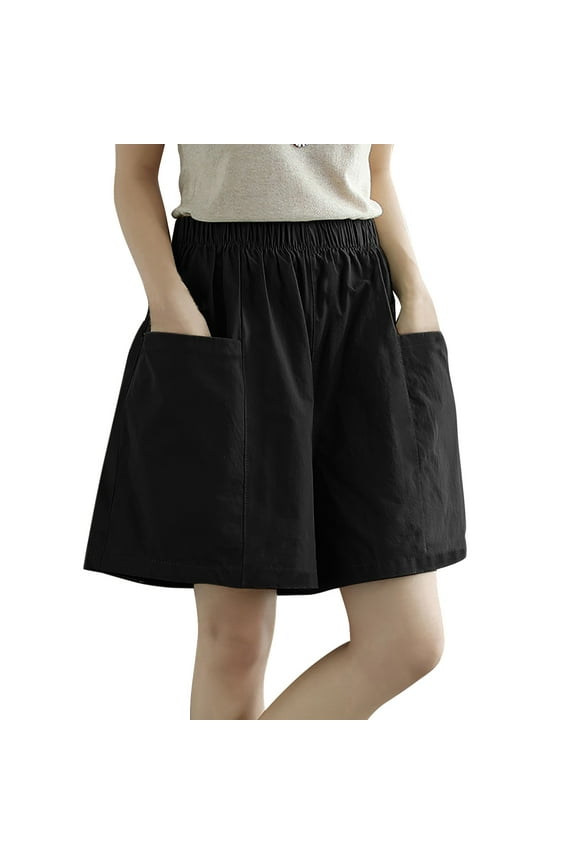 Womens Shorts Clearance, Women's Casual Bermuda Shorts Elastic Waist Shorts with Pockets Knee Length Running Shorts for Women Shorts for Women Capri Pants for Women Black