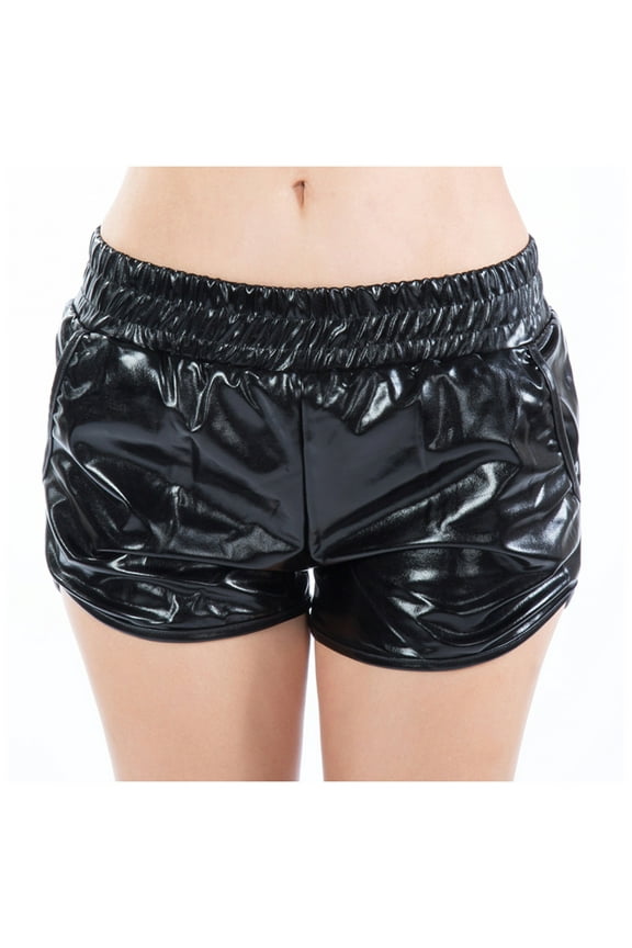 Womens Shorts Clearance, Women's Retro Metallic Shorts Shiny Shorts Sparkly Hot Elastic Waist Rave Booty Dance Shorts for Women Trendy Black XL