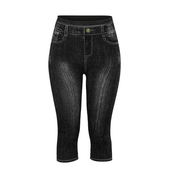 Charmgo Womens Skinny Jeans Slim Faux Denim Printed Bottom Pants High Waist Casual Seven Pants Female High Waisted Petite Jeans Capri Skinny Jeans for Women Blue XL