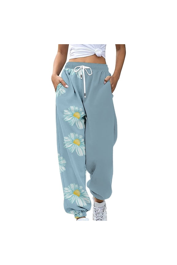 Womens Sweatpants Clearance, Pants for Women Elastic Sweatpant Jogger Trousers with Pockets Wide Leg Pants Woman, Joggers for Women Sky Blue L