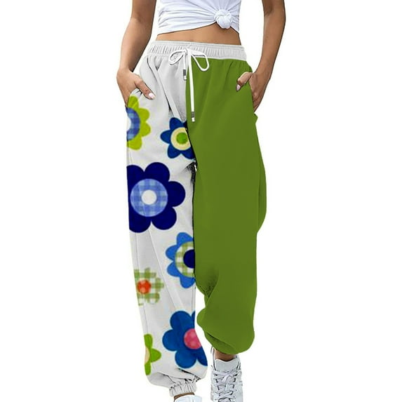 Charmgo Womens Sweatpants Clearance, Pants for Women Elastic Sweatpant Jogger Trousers with Pockets Wide Leg Pants Woman, Joggers for Women Green L