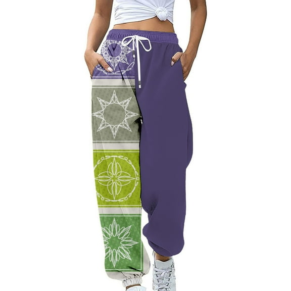 Charmgo Womens Sweatpants Clearance, Pants for Women Elastic Sweatpant Jogger Trousers with Pockets Wide Leg Pants Woman, Joggers for Women Purple M