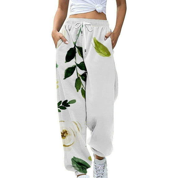 Charmgo Womens Sweatpants Clearance, Women's Casual High Waisted Sweatpants Solid Color Elastic Waist Workout Pants Loose Fit Pants for Women Wide Leg Pants Woman, Joggers for Women White M