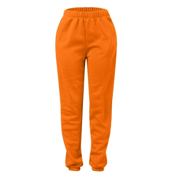 Charmgo Womens Sweatpants Clearance, Women's Casual Solid Pocket Pants High Waisted Elastic Waistband Pants Wide Leg Pants Woman, Joggers for Women Orange XL