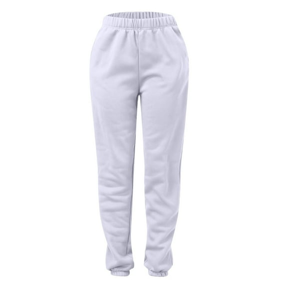 Charmgo Womens Sweatpants Clearance, Women's Casual Solid Pocket Pants High Waisted Elastic Waistband Pants Wide Leg Pants Woman, Joggers for Women White L