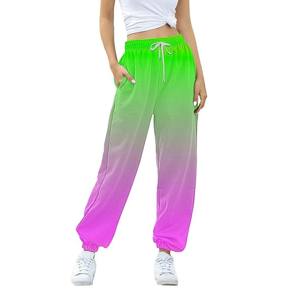 Charmgo Womens Sweatpants Clearance, Women's Fashion Gradient Print Casual Pants with Pocket Wide Leg Pants Woman, Joggers for Women Green XXL