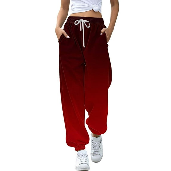 Charmgo Womens Sweatpants Clearance, Women's Winter Sweatpants Joggers Workout High Waisted Track Pants with Pockets Wide Leg Pants Woman, Joggers for Women Red S