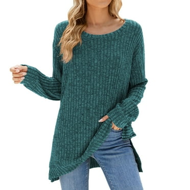 Charmgo Womens Sweatshirt On Sale, Long Sleeve Shirts for Loose Fit Casual Crewneck Tops Fall Fashion Pullover Sweaters Side Split Crewneck Sweatshirts Oversized, Winter Clothes for Women Army Green L