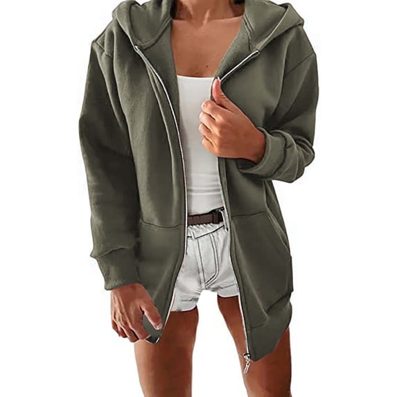 Charmgo Womens Tops Clearance, 2024 Autumn and Winter Women's Sports and Leisure Zipper Jacket Plus Fleece and Thickened Women's Hooded Cardigan Sweater Sweatshirt for Women, Hoodies for Women Green