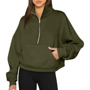 Charmgo Womens Tops Clearance, Half Zip Pullover Womens Oversized Hoodies Quarter Zip Sweatshirts 2024 Fall Outfits Winter Clothes with Pockets Sweatshirt for Women, Hoodies for Women Army Green