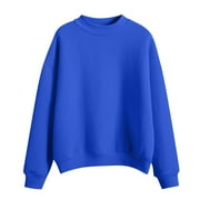 CHARMGO Womens Tops Clearance, Women's Solid Color Round Neck Oversized Sweatshirt Loose Fit Long Sleeve Light Sweatshirt Loose Blouse Sweatshirt for Women, Hoodies for Women Blue