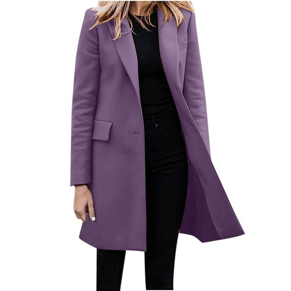 Charmgo Womens Trench Coat, Women's Autumn/Winter Jacket Casual Fashion Long Sleeve Coat Mid Long Coat Single Breasted Winter Jacket Women, Purple Trench Coat Women M