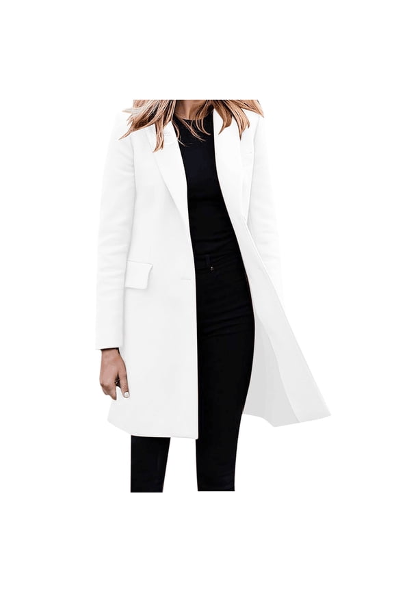 Womens Trench Coat, Women's Autumn/Winter Jacket Casual Fashion Long Sleeve Coat Mid Long Coat Single Breasted Winter Jacket Women, White Trench Coat Women M