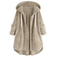 thumbnail image 1 of Charmgo Womens Winter Coats Clearance, Women Autumn Winter Solid Color Hooded Long Sleeve Button Pockets Cardigan Coat Jacket Fleece Jacket Women, Beige Jackets for Women L, 1 of 9