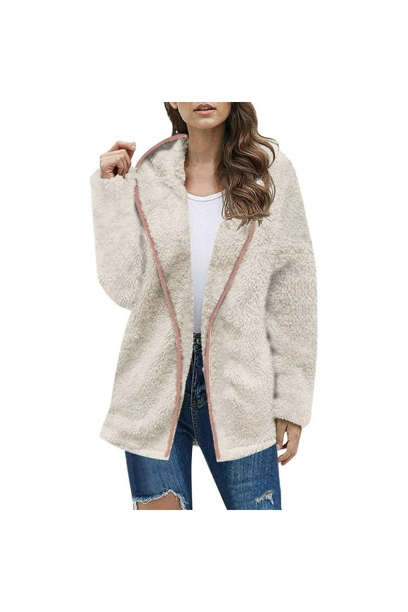 Womens Winter Coats Clearance, Women Casual Fashion Thick Solid Color Knit Cardigan Sleeve Sweater Jacket Cardigan for Women, Beige Jackets for Women L