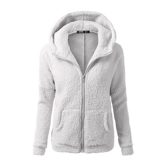 Charmgo Womens Winter Coats Clearance, Women Winter Warm Wool Hooded Sweater Coat Zip Up Coat Cotton Coat Outwear Fleece Jacket Women, Grey Jackets for Women XL