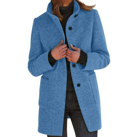 Charmgo Womens Winter Coats Clearance, Womens Fleece Jacket Coats with Pockets Ladies Lapel Long Jacket Coat Fashion Solid Casual Open Front Outerwear Cardigan for Women, Jackets for Women Sky Blue L