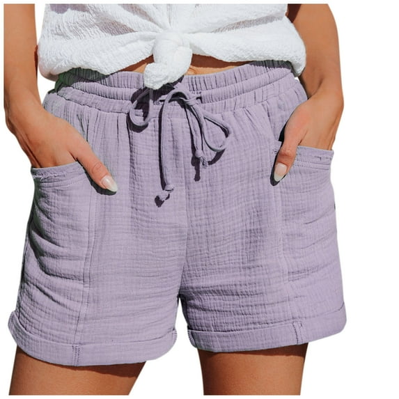 Charmgo Womens Workout Shorts Clearance, Women's Casual Linen Shorts High Waisted Sports Loose Drawstring Shorts Casual Biker Shorts Women Athletic Shorts for Women Purple L