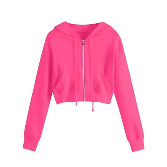 Charmgo Womens Zip Up Hoodies, Women Hooded Sweatshirt Tops Zipper Coat with Pocket Long Sleeve Cropped Jacket Women Crop Jackets for Women Hot Pink XL