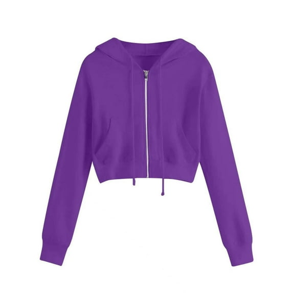 Charmgo Womens Zip Up Hoodies, Women Hooded Sweatshirt Tops Zipper Coat with Pocket Long Sleeve Cropped Jacket Women Crop Jackets for Women Purple2 XL
