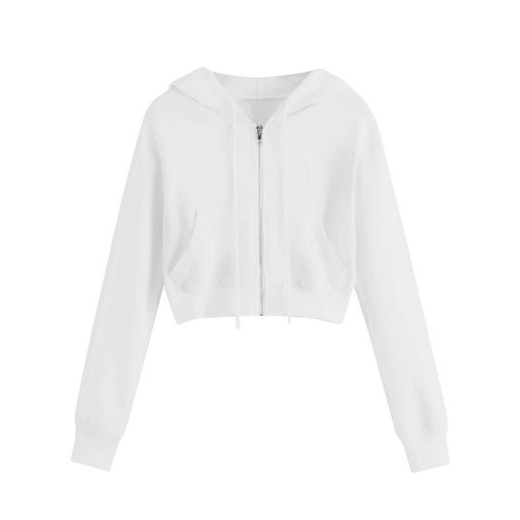 Charmgo Womens Zip Up Hoodies, Women Hooded Sweatshirt Tops Zipper Coat with Pocket Long Sleeve Cropped Jacket Women Crop Jackets for Women White XXXL