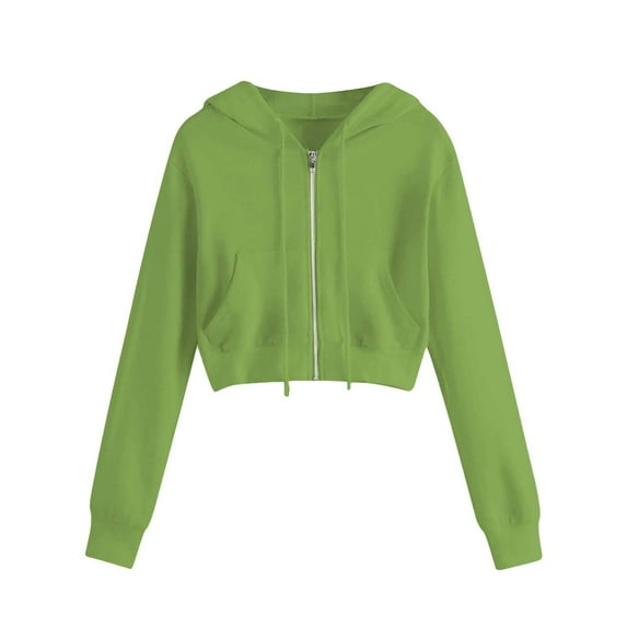 Charmgo Womens Zip Up Hoodies, Women Hooded Sweatshirt Tops Zipper Coat with Pocket Long Sleeve Cropped Jacket Women Crop Jackets for Women Green M